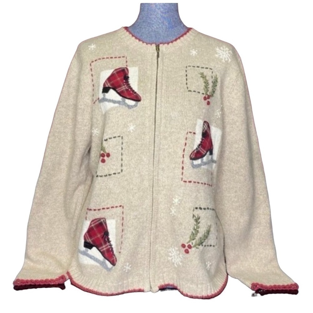 Cream Zip-Front Holiday Ice Skate Sweater
